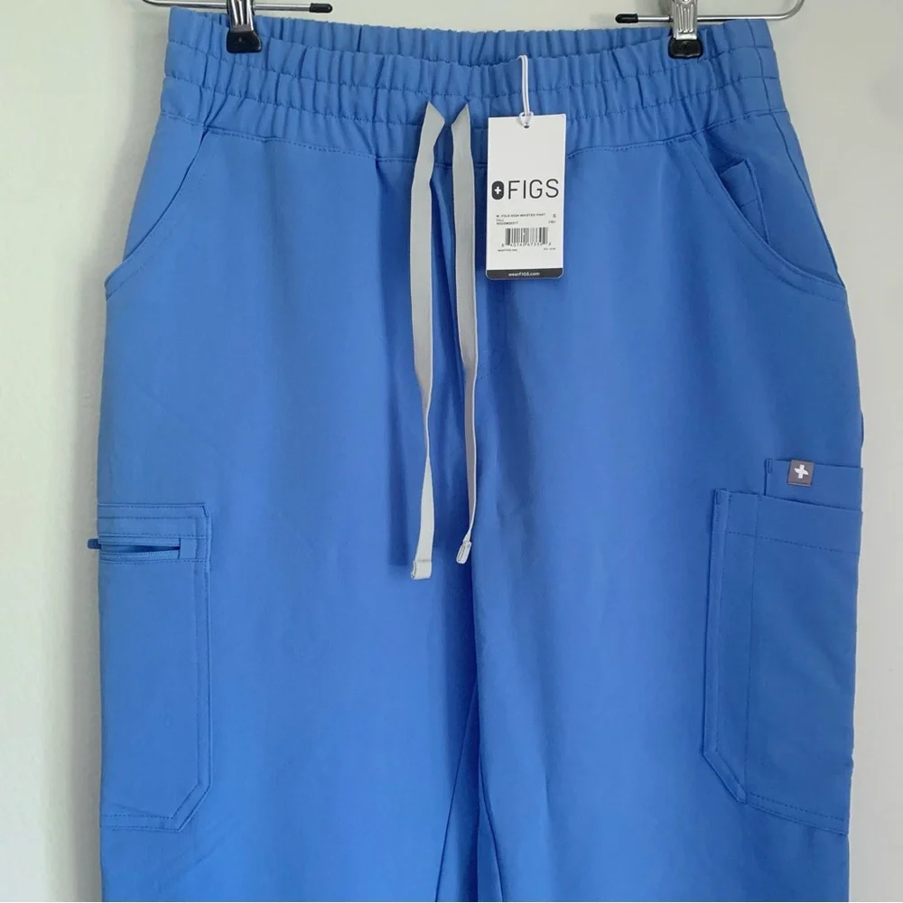 TALL Figs High Waisted Yola Skinny Scrub Pants in Ceil Blue - Picture 4 of 8